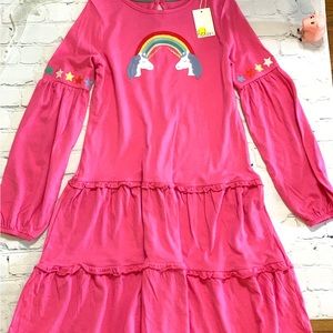 Mini Boden Pink Long-sleeve Unicorn Appliqué Dress